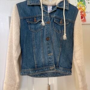 No Boundaries Blue Jean Jacket with Cream Sleeves
